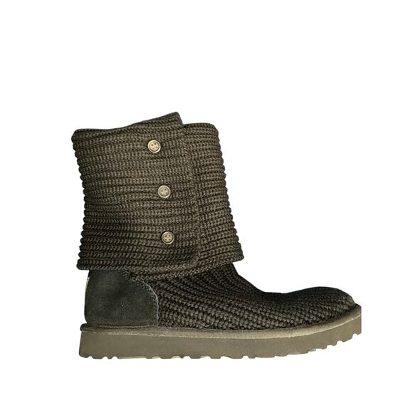 UGG Classic Cardy Knit Black Tall Boots Women’s 10 Button Slouchy Winter Cozy - Picture 1 of 6